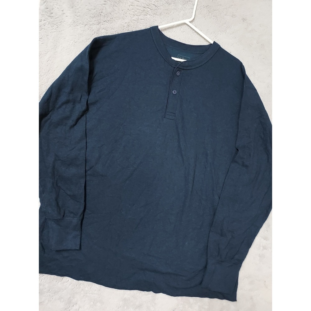 LL Bean Sweater Mens XXL River Driver Wool Blend Henley Navy Blue Outdoor Hiking